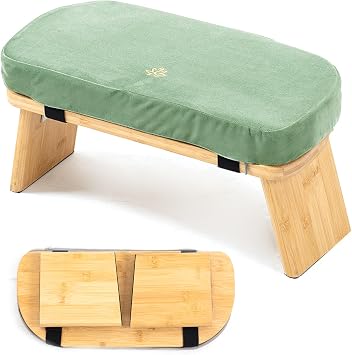 Meditation Bench, Bamboo Meditation Stool, Folding Kneeling Meditation Bench, Seiza Prayer Bench, Prayer Bench with Meditation Cushion, Kneeling StoolGreen