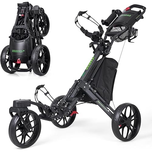 Golf Push Cart 3 Wheel : 360° Swivel Front Wheels with Phone Holder/Cup Holder/Umbrella Holder/Foot Brake Quick Fold Golf Walking Push Pull Carts All-Terrain Golf Caddy Carts