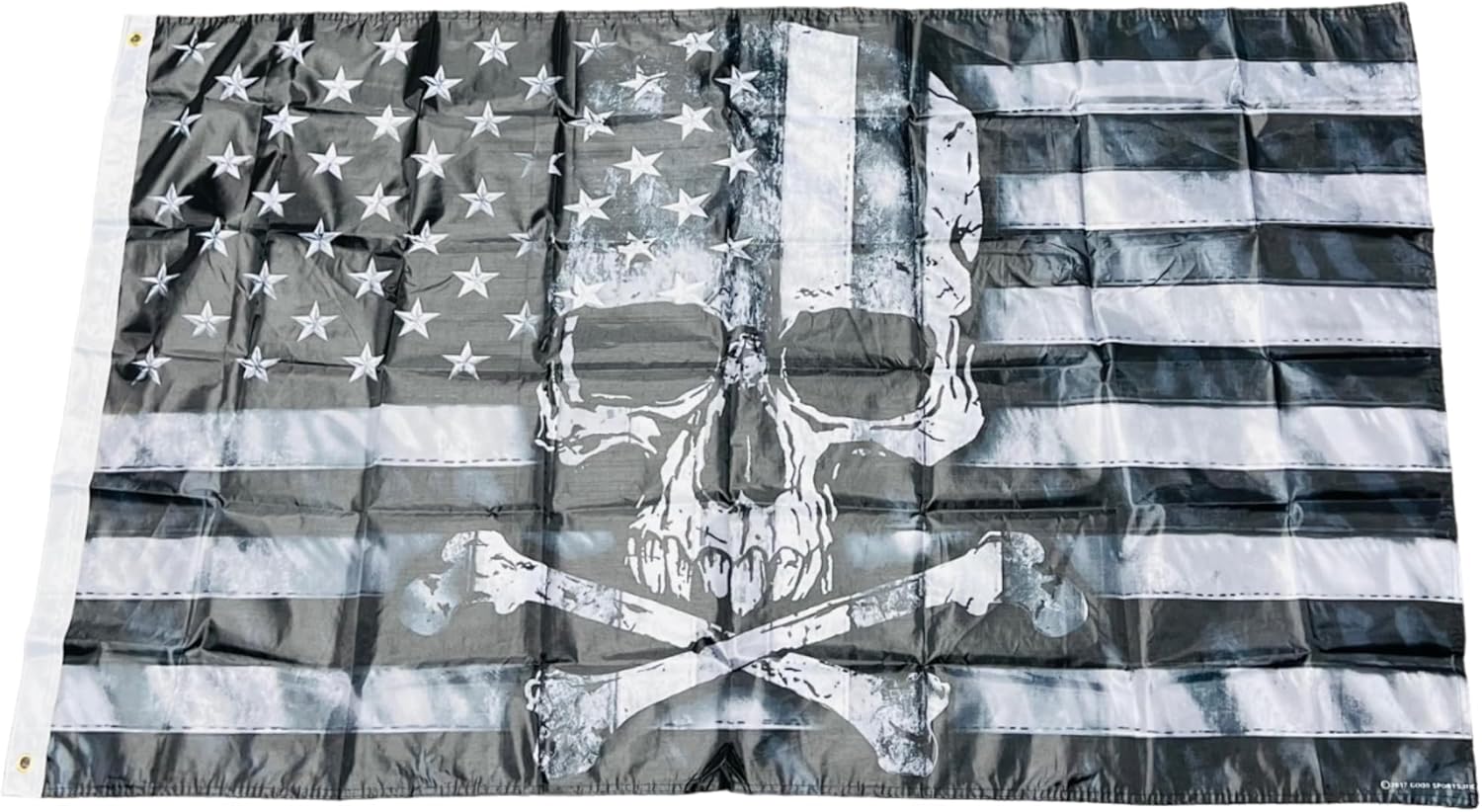 New! Double-Stitched Skull & Crossbones Black & White American 3X5 Flag