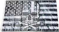 Roytrense Double-Stitched Skull & Crossbones Black & White American Flag 3x5 ft - Durable Nylon Grommet Flag