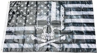 Roytrense Double-Stitched Skull & Crossbones Black & White American Flag 3x5 ft - Durable Nylon Grommet Flag