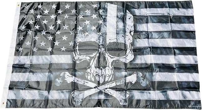 New! Double-Stitched Skull & Crossbones Black & White American 3X5 Flag