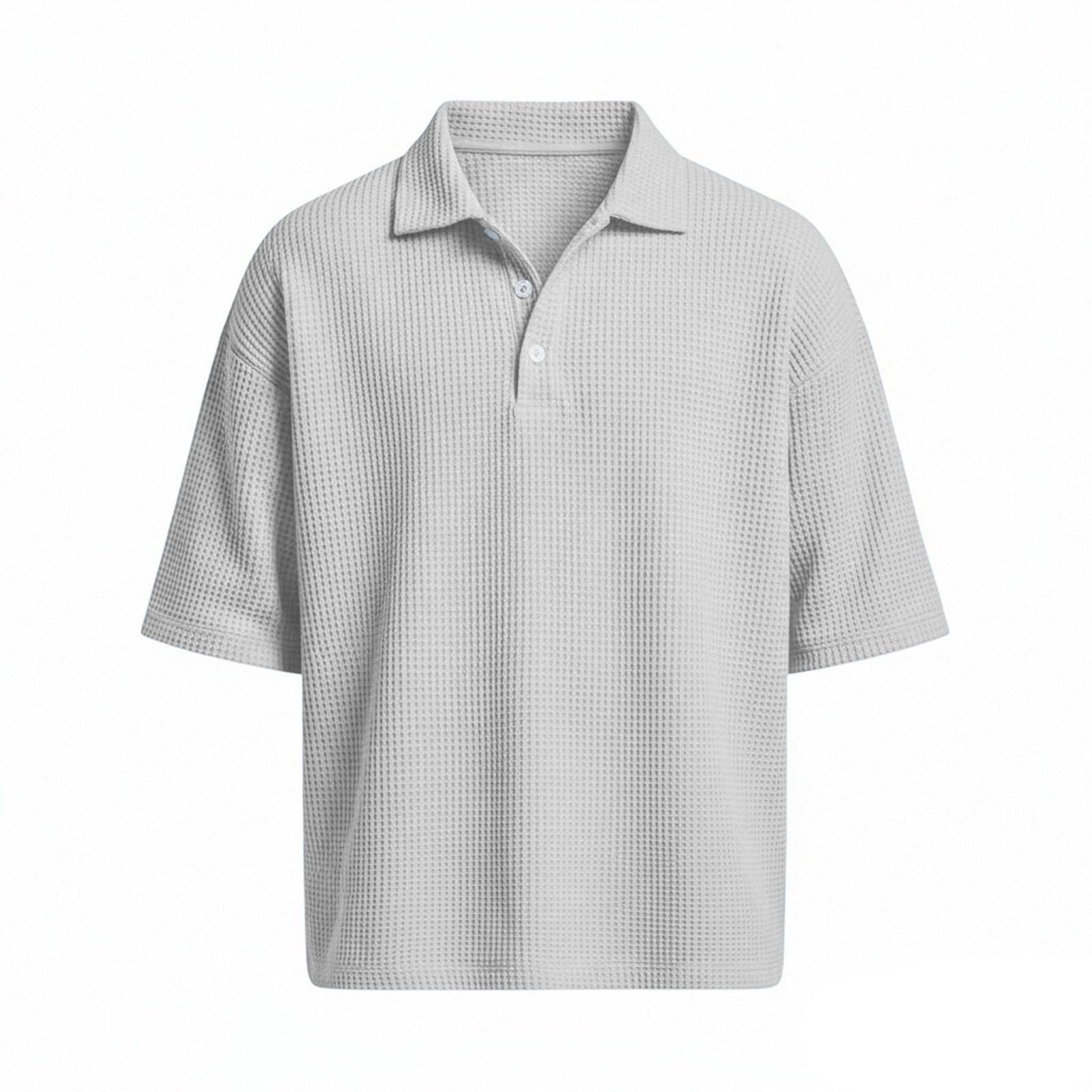 Polo Homme à Texture Gaufrée Tee Shirt Homme Couleur Unie Chemise à Manches Courtes et Boutons Blouse Décontractée avec Poche