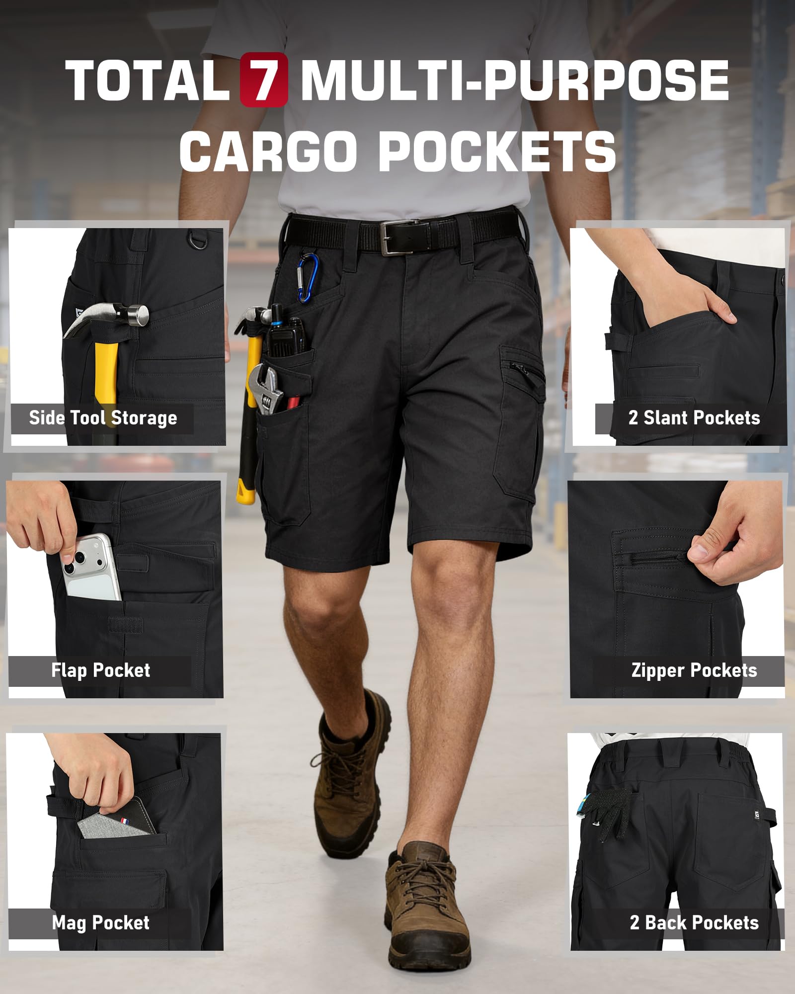 IGOLUMON Pantalones Cortos Hombre Bermudas Cargo Pantalones Cortos Trabajo con Cintura Elástica Multibolsillo Verano Exteriores Informal Transpirable
