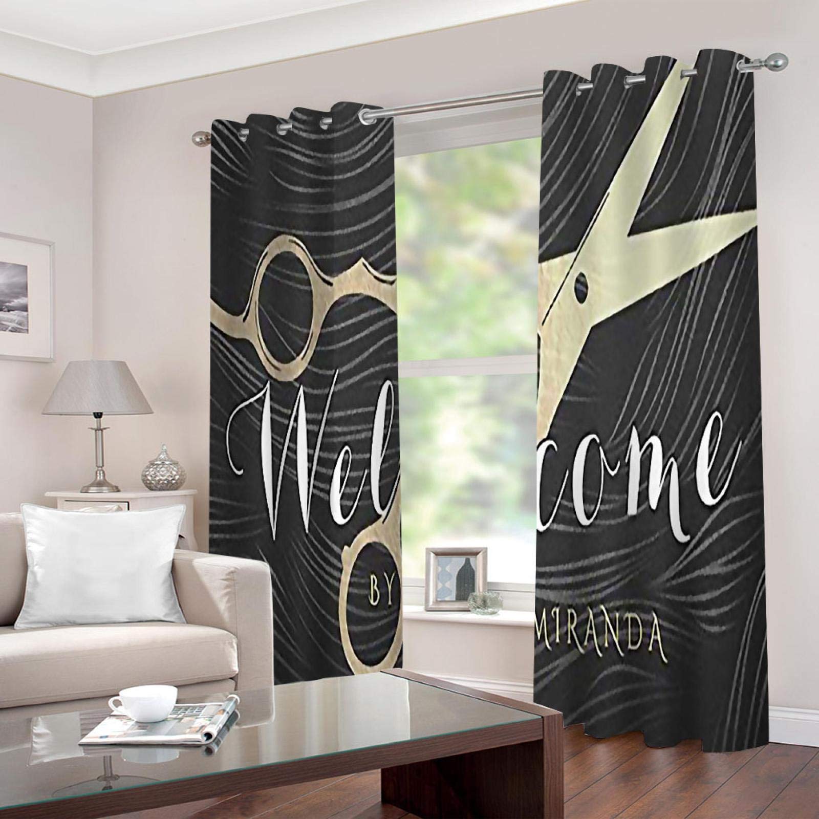 Rideau Occultant À Oeillets 3D Ciseaux De Coiffure Motif Salon Isolant Thermique Rideaux Grande Largeur Rideau Chambre Décoration De Fenêtre pour Enfant Adulte 150X270cm 2 Pièces