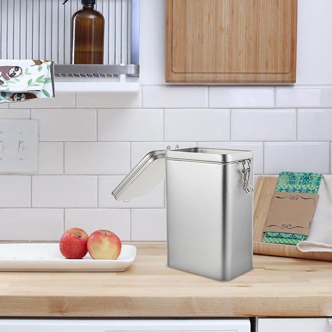 Recipiente cuadrado de hojalata para café, plateado, hermético miniatura 7