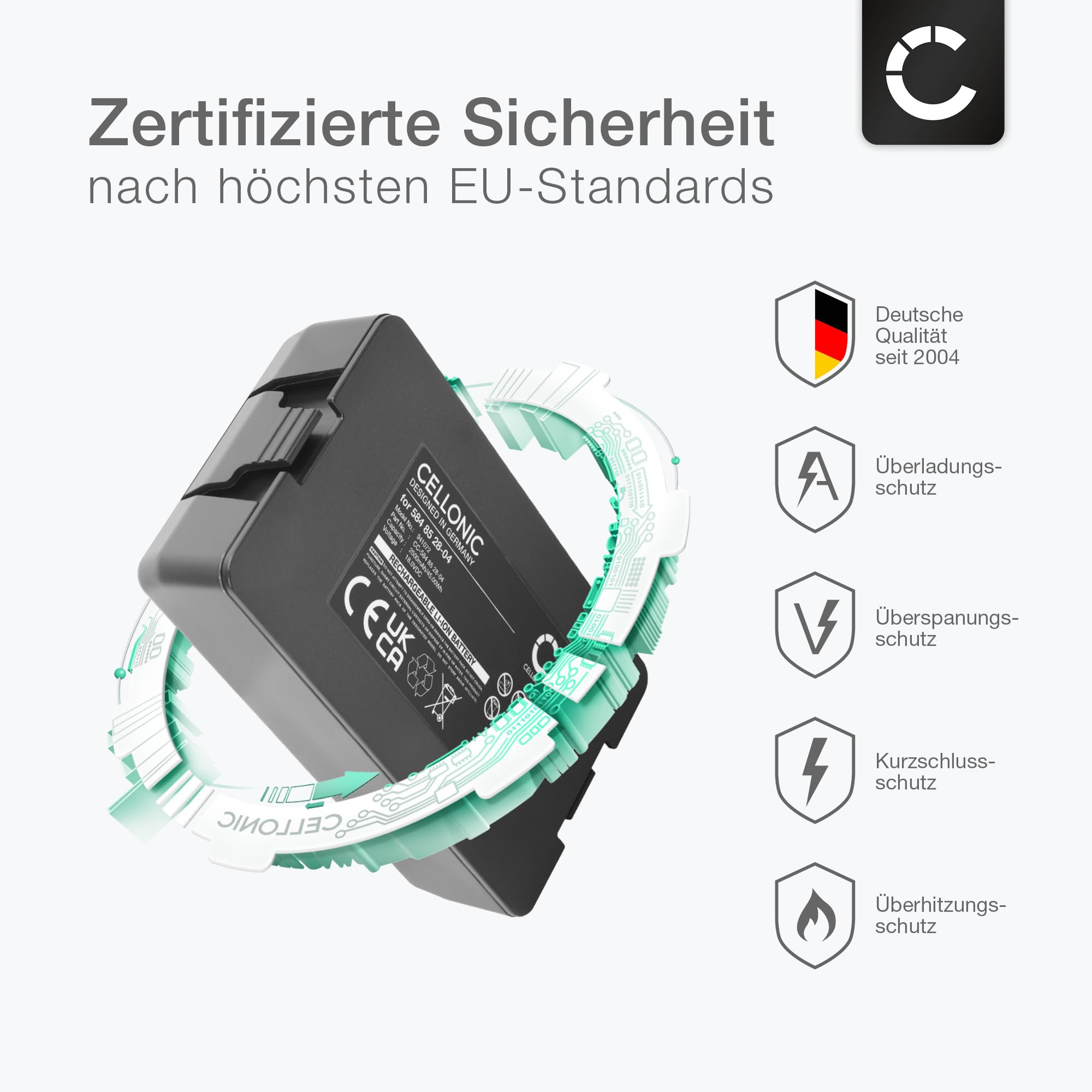 CELLONIC 1x Akku für Garten Kompatibel mit Husqvarna Automower Limited Edition 2020, Kompatibel mit Gardena Sileno Minimo 250, Sileno Life 750, Husqvarna 584 84 28-02 - (2500mAh, 18V)