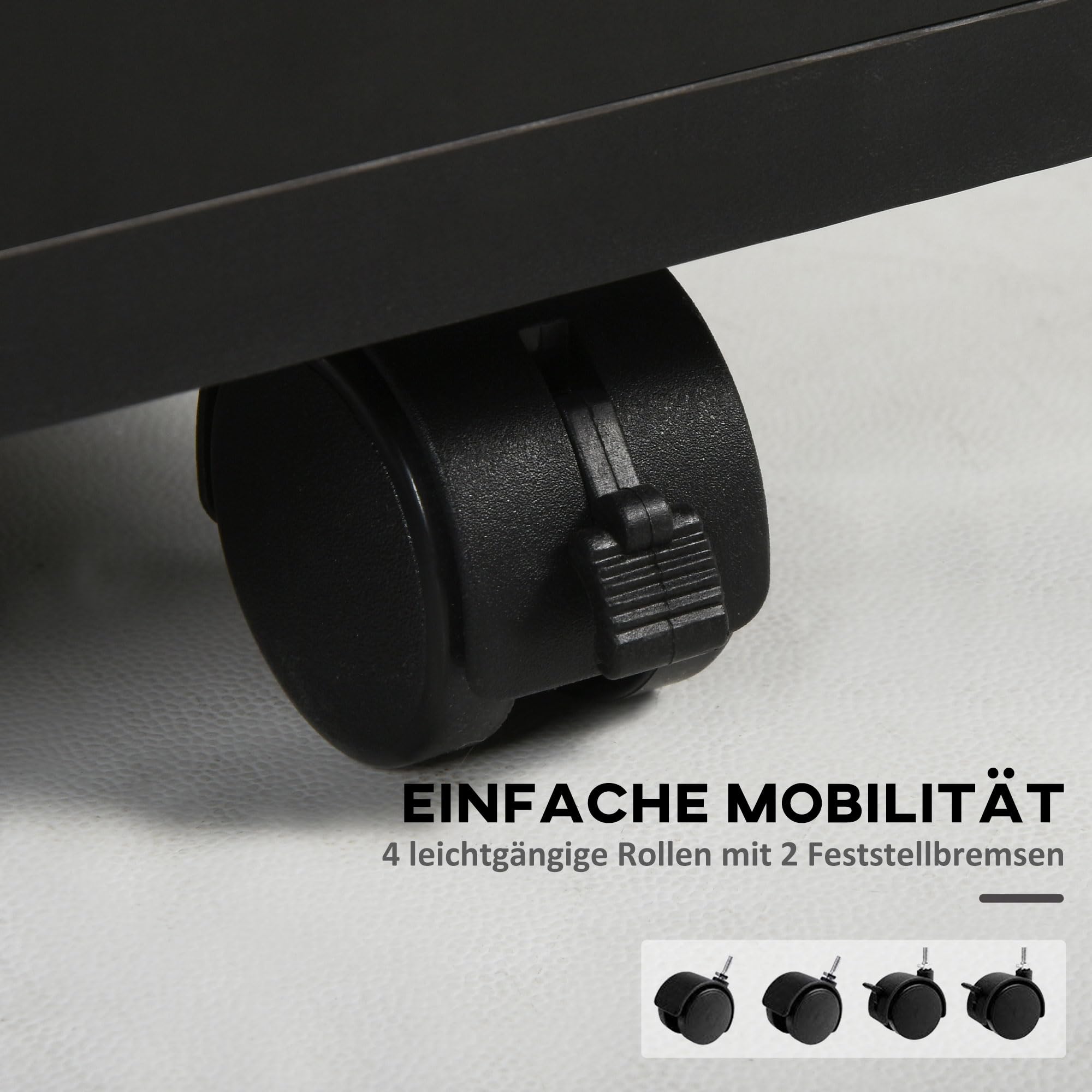 HOMCOM Rollcontainer mit 2 Schubladen mobiler Aktenschrank mit Rollen, offen Fach, Büroschrank, Bürocontainer, Schreibtisch Unterschrank für Büro, Homeoffice, 40 x 35 x 60 cm, Schwarz