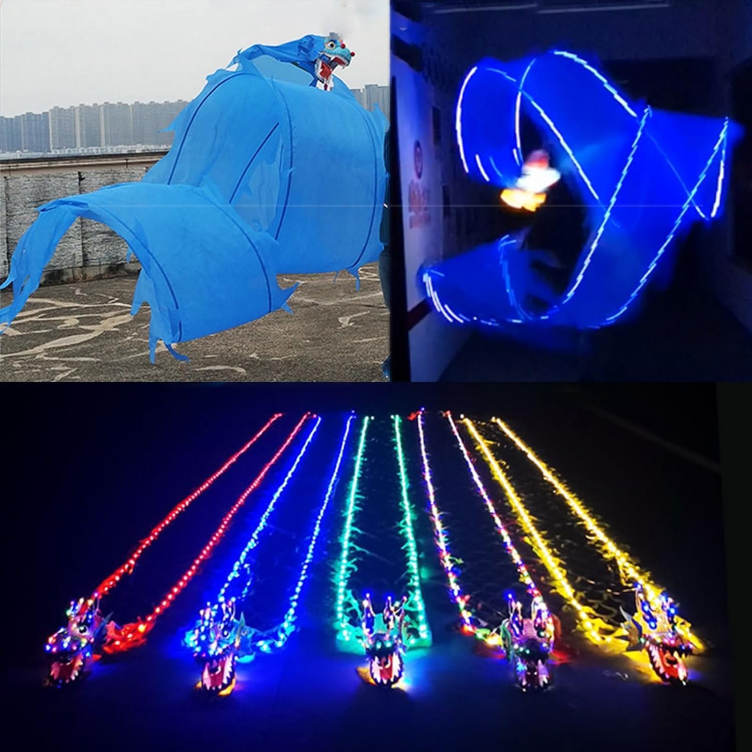 Dragon POI LED lumineux bleu de 10m avec ruban effet soie pour danse