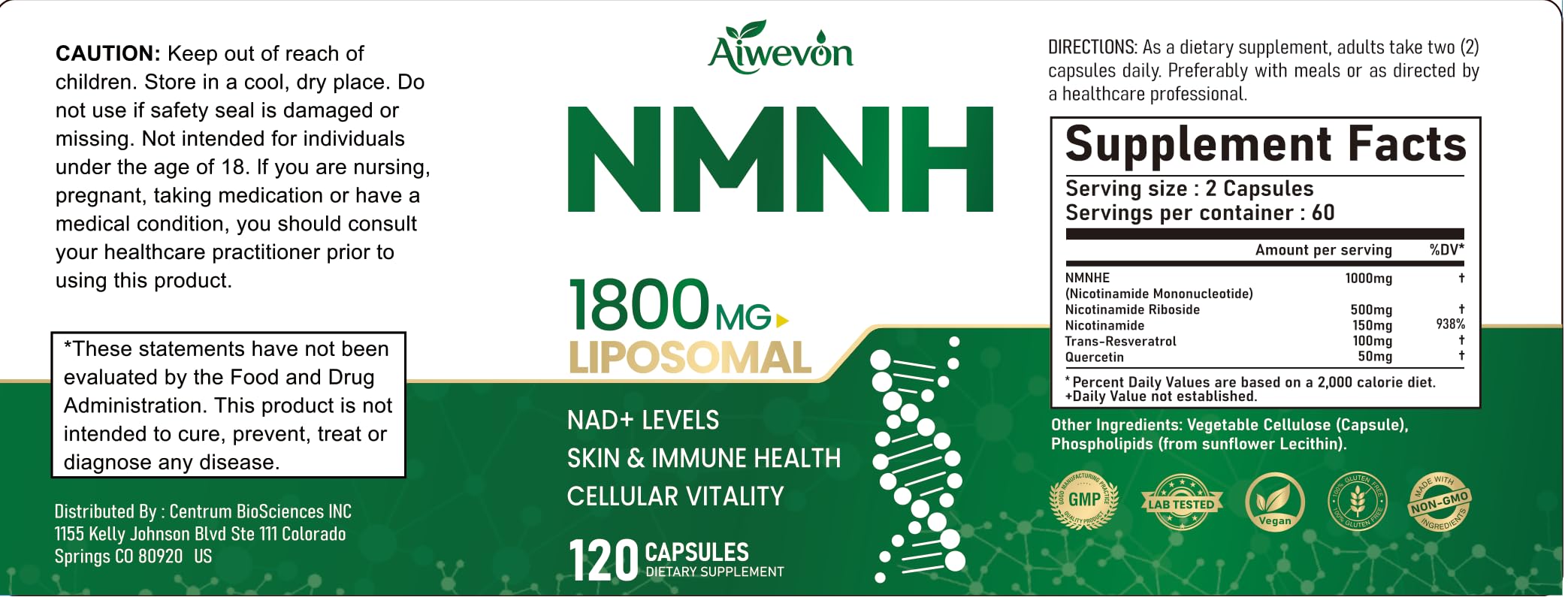 NMNH 1800mg Liposomal NAD+ Supplement, NMNH NMN Alternative with Nicotinamide Riboside & Resveratrol, NAD Booster for Cellular Energy Healthy Aging Support, 120 Vegan Capsules — Amazon image 8