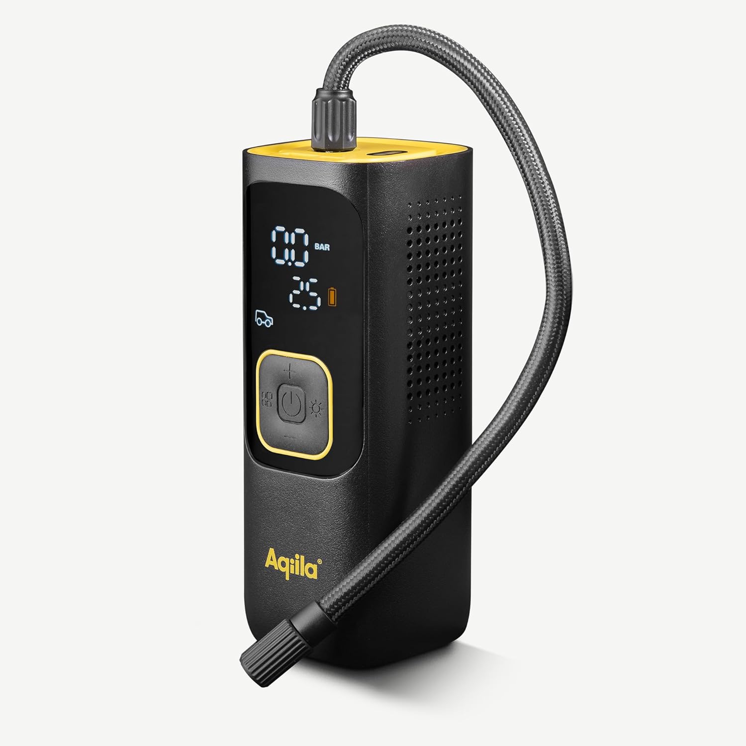 Close-up of Aqiila Airbird C7 Portable Air Pump display and controls