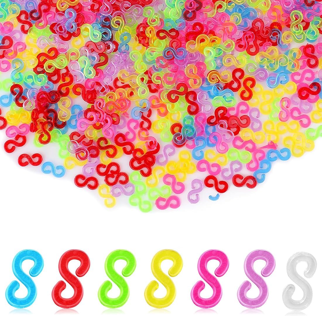 500 Pcs Plastic S-Clip Accessories Loom Bands Set for Making Bracelets and Jewellery Making Colorful Elastic Crochet Fasteners Included Fastener Tool for Making Work Easier