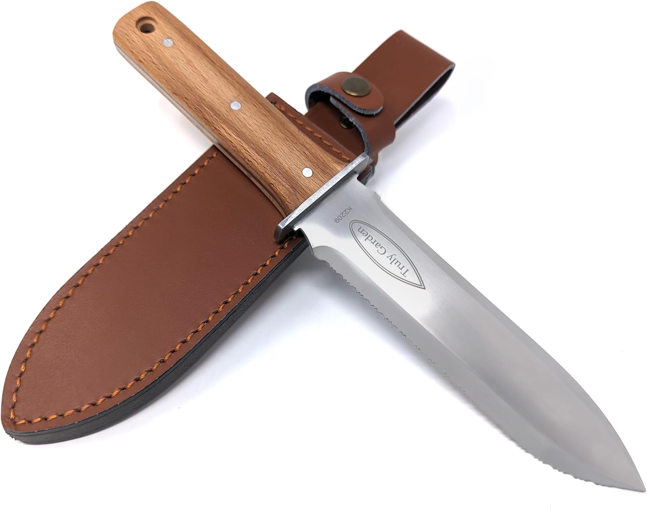 Hori Hori Knife with Diamond Sharpening Rod, Thick Leather Sheath and Extra Sharp Blade - Gift Box. Great Gift.