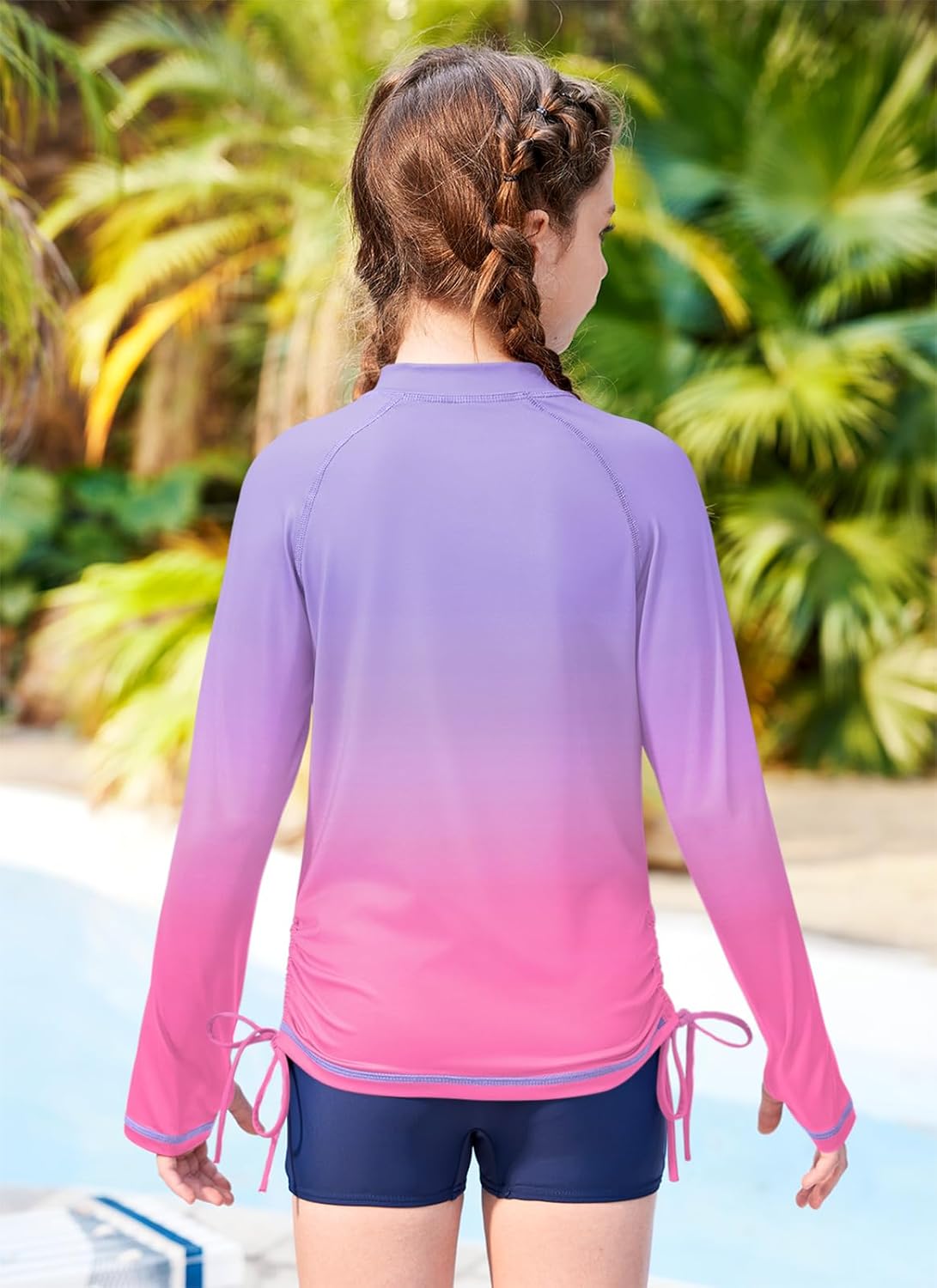 BesserBay Girls Rash Guard UPF 50+ Zip Up Raglan Long Sleeve Adjustable Drawstring Swim UV Jacket 4-14 Years