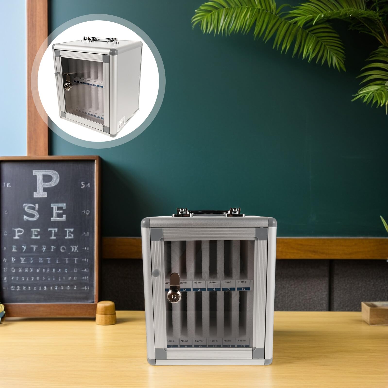 Alipis Coffret de Rangement Verrouillable pour Téléphones Portables 12 Cases en Alliage D’Aluminium Transparent avec Poignée Casier Sécurisé pour Salle de Classe et Bureau Boîte à