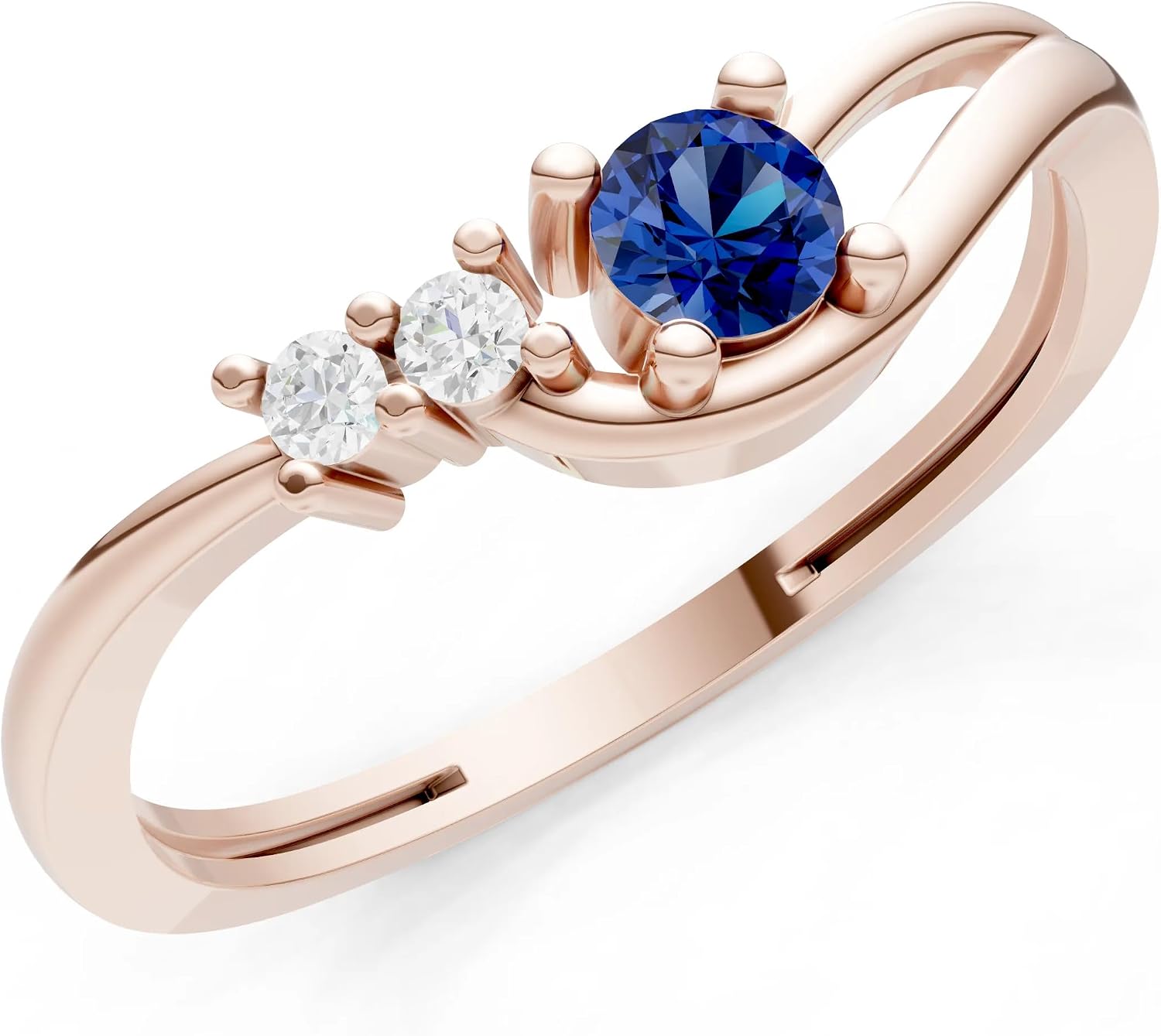PEORA Round Cut Blue Sapphire Stackable Band Available in Solid 10K, 14K or 18K Ring – White, Yellow or Rose Gold