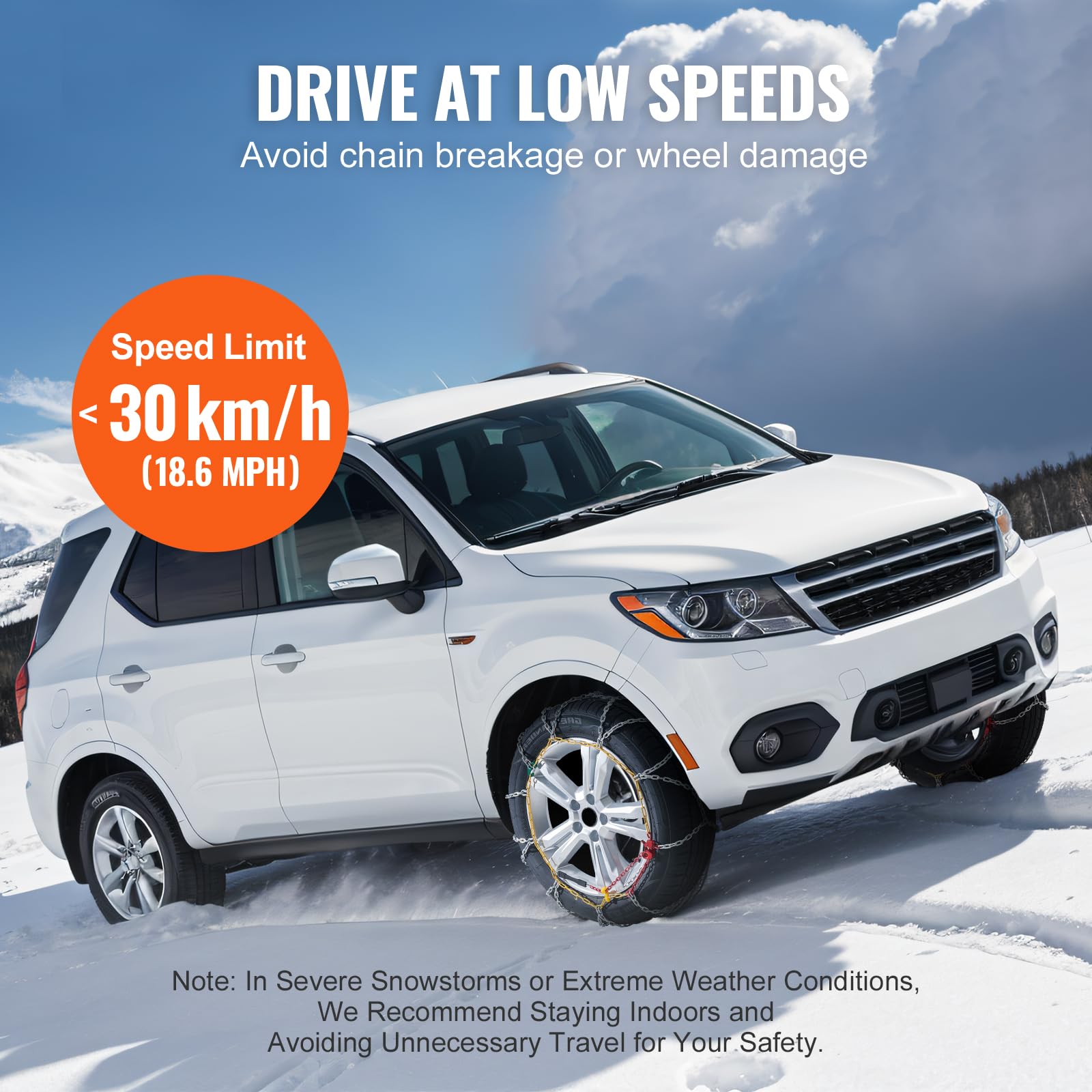 VEVOR Schneeketten Reifenketten aus Mangan-legierter Stahl, Notfall-Traktionsketten, 2 Stk. 675/730 mm Universal Auto Schneeketten Schwerlast Notfallzugketten für Autos Pickups SUVs Lkws, Silber