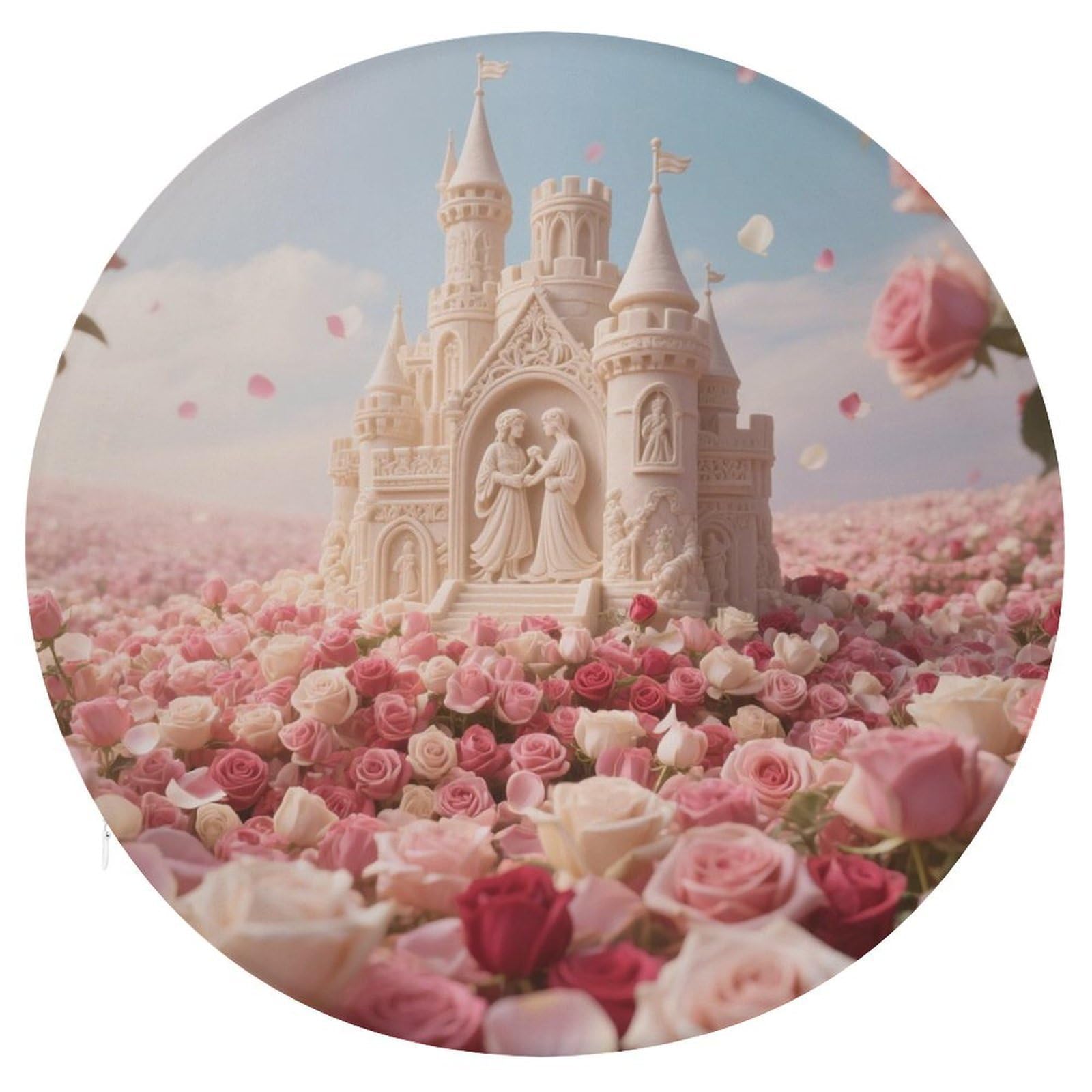 VstaDank Rose Flower Sea with Castle Cushions Memory Non Slip Car Seat Cushions Dining Chairs Cushion Indoo Dining Room Round Chair Pads with Zipper and Removable Cover Cushion
