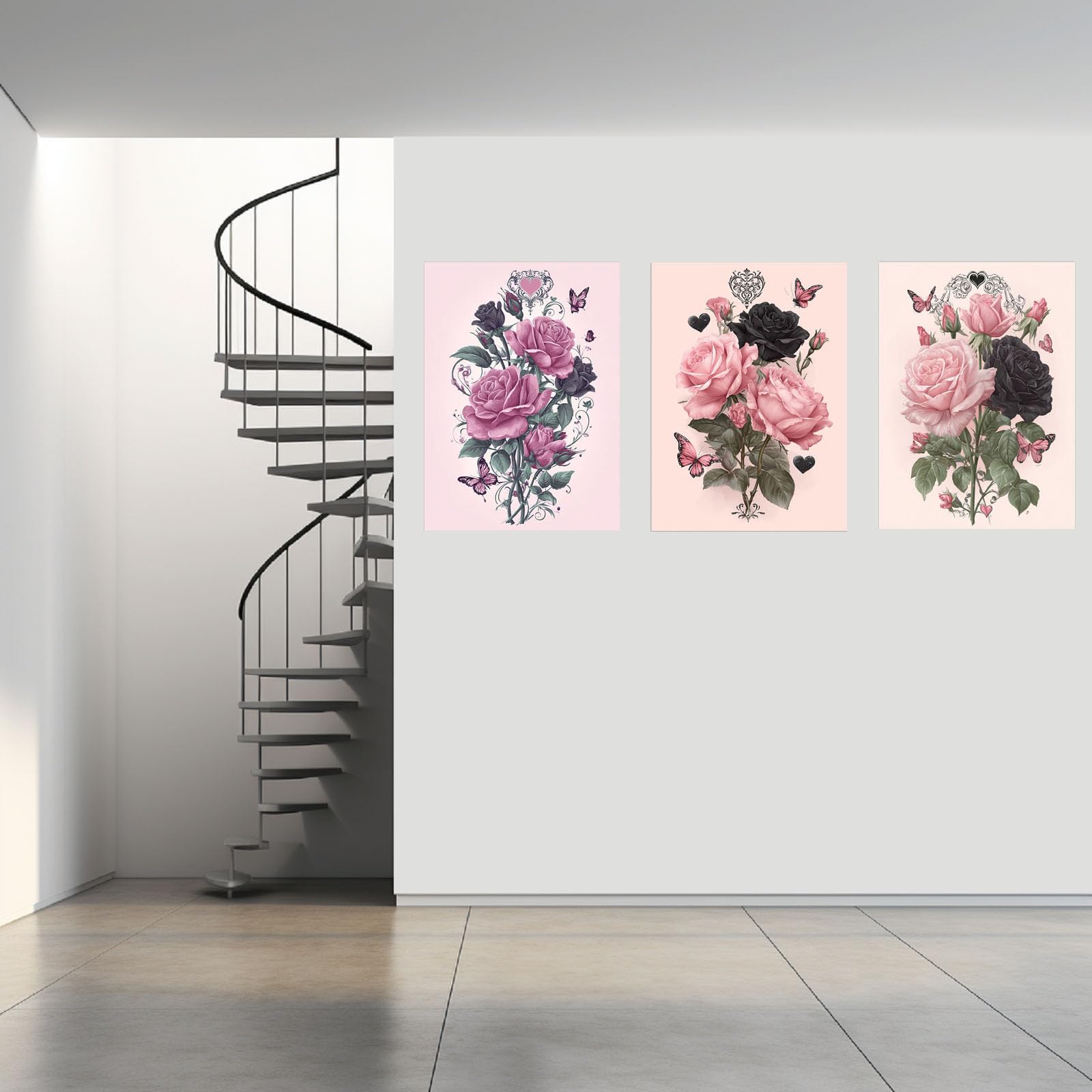 3 szt. współczesny abstrakcyjny obraz na płótnie plakat kwiatowy do salonu sypialni przedpokoju kuchni biura wydruki duży (różowy 34) - 60 x 80 cm x 3 oprawione