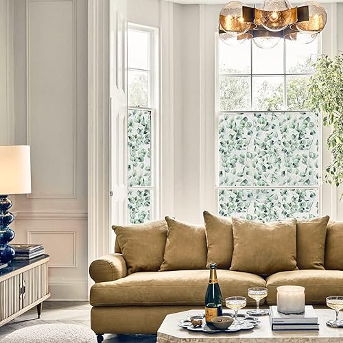 Miniatura 2 de Flortlias Calcomanía de privacidad con hojas botánicas, adhesivo estático extraíble de doble cara para ventanas de puertas, ventanas, decoración de