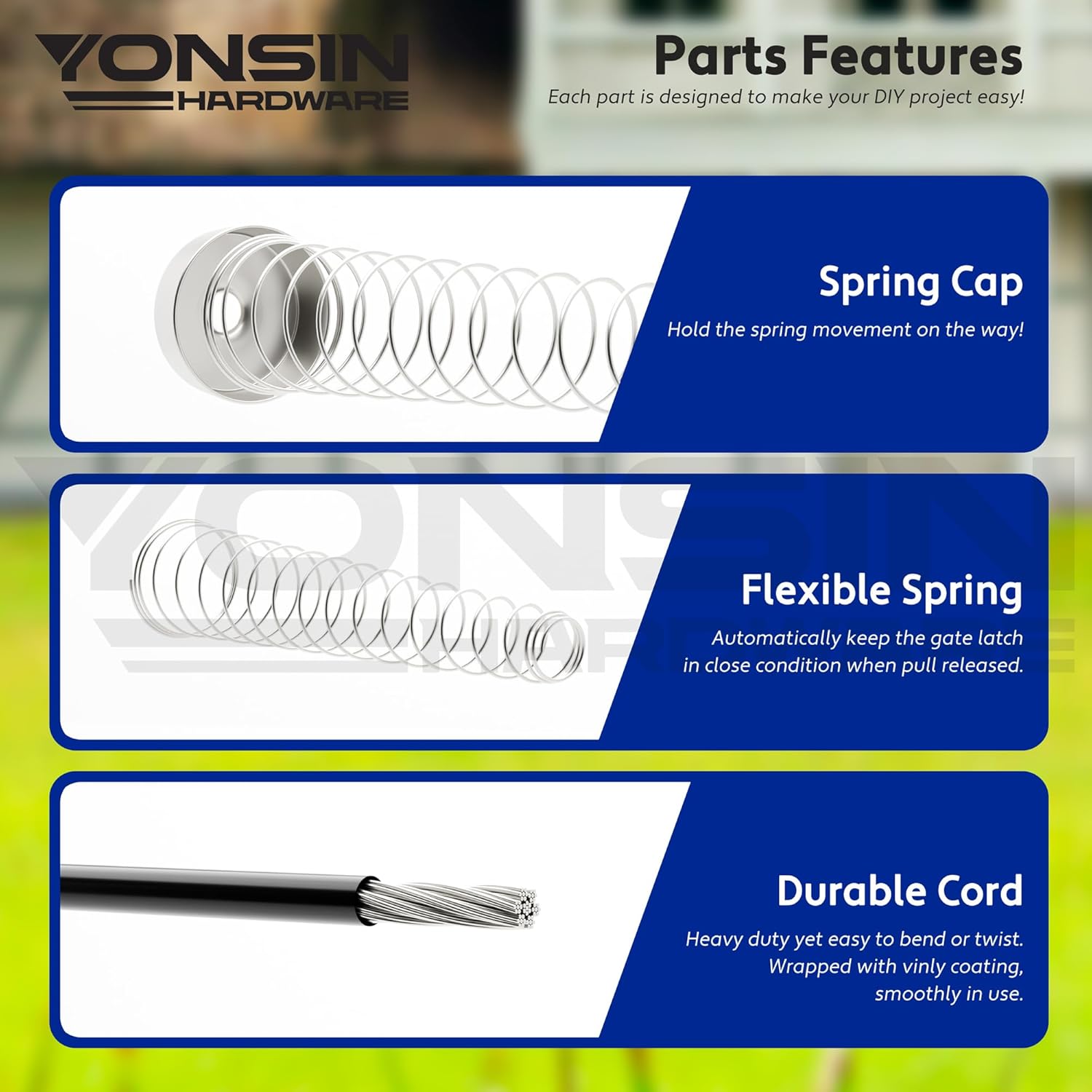 2 Sets Gate Latch Cable Pull, Steel Wire Rope with Pull String for Fence Gate Latch, Spring-Loaded Latch Kit Gate Opener Adjustable from 2" to 6" for Metal Wooden Fence Gate