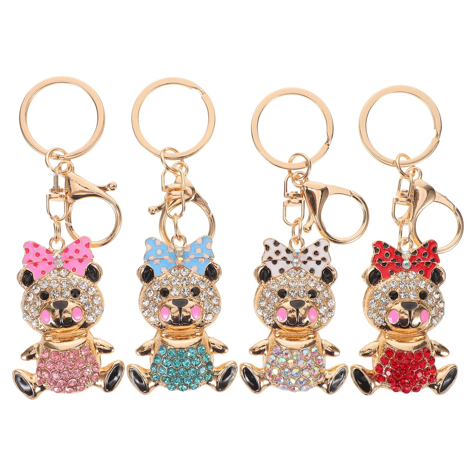 Portachiavi a Forma di Orso con Decorazione Brillante Set da 4 Pezzi Colorati Rosso Rosa Blu Bianco Ciondoli per Borse e Chiavi Accessori Regalo per Bomboniere e Occasioni