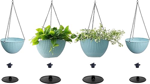 Miniatura 7 de Macetas colgantes para plantas de exterior de 8/10 pulgadas, paquete de 4 ganchos para plantas de interior con agujeros de drenaje, cesta colgante