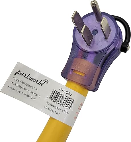 Miniatura 2 de Parkworld 692095 RV 50 AMP Splitter Adatper, 240V Splitter 14-50P Macho Plug a (2) 14-50R conector hembra 3FT (amarillo)