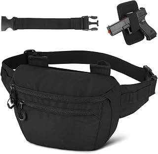 HUNTVP Tactical Fanny Pack, Concealed Carry Waist Bag for Men and Women, CCW Military Crossbody Hip Belt Bag, WR Nylon Bumbag with Pistol Holster & Adjustable Belt for EDC, Hiking, Travel, Black