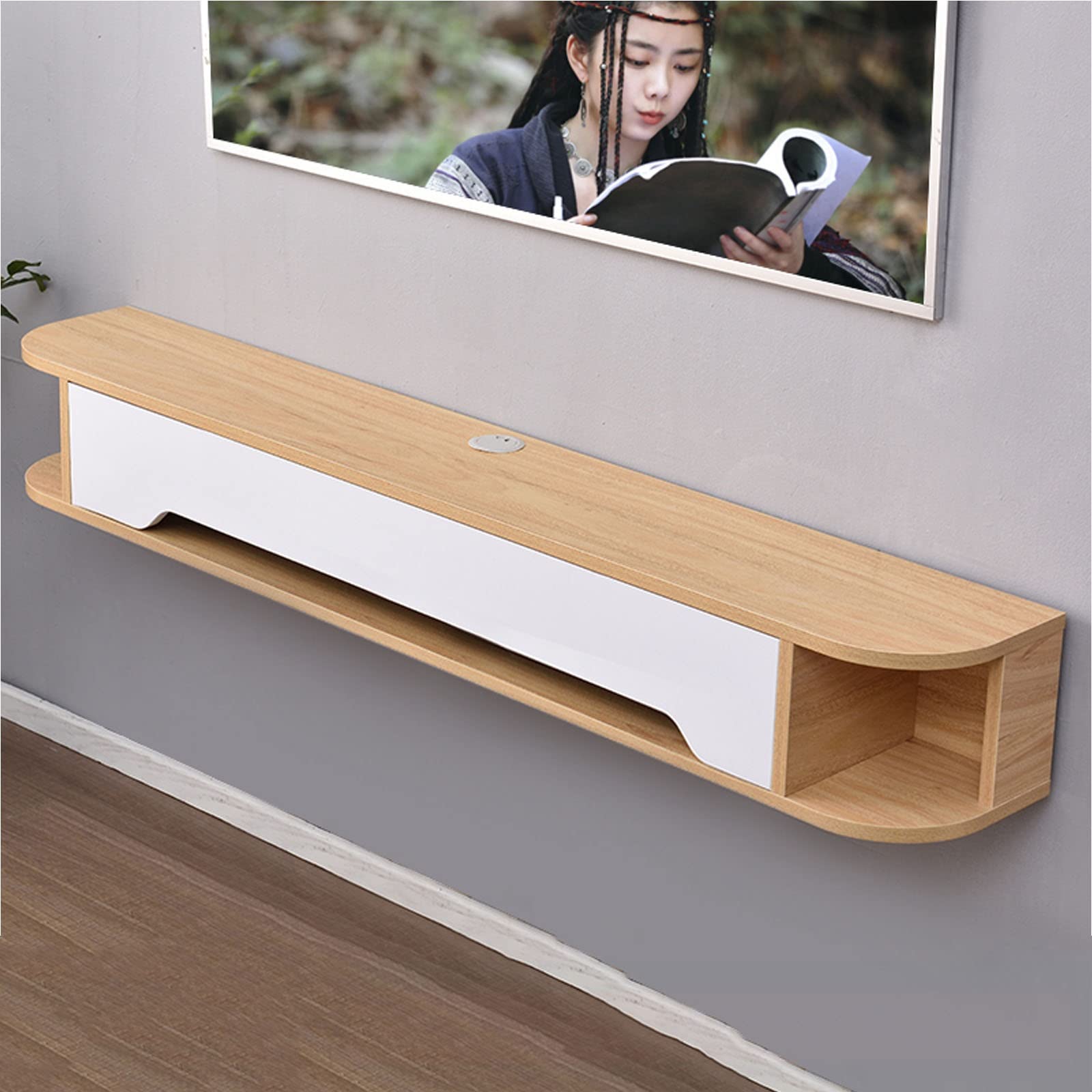 unità TV fissata al Muro Supporto TV Galleggiante Montato a Parete, Centro di intrattenimento per Console multimediale Montato a Parete da 130 cm, Rack per Set-Top Box, passacavi Nascosto/Spazio lib