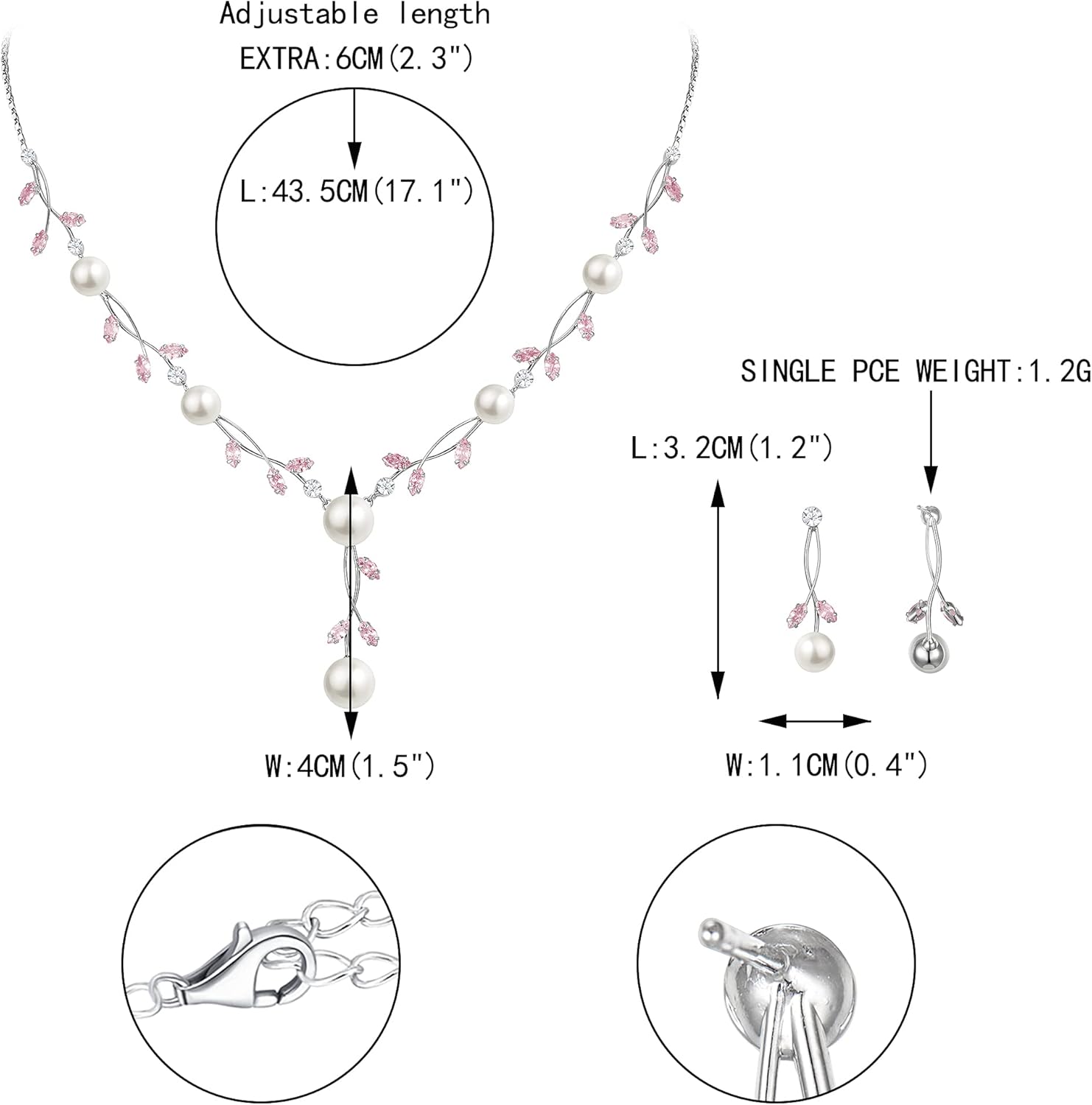 EVER FAITH Wedding Pearl Jewelry for Bride CZ Crystal Simulated Pearls Floral Vine Filigree Bridal Necklace Earrings Set - Image 5