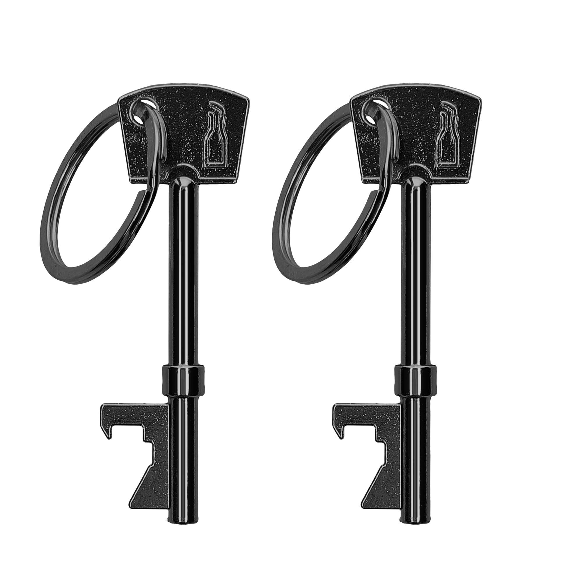 kwmobile Bottle Opener Key Keychain (Set of 2) - Keychains Shaped Like Keys to Open Beer Bottles, Soda Tops, Soft Drinks - Black