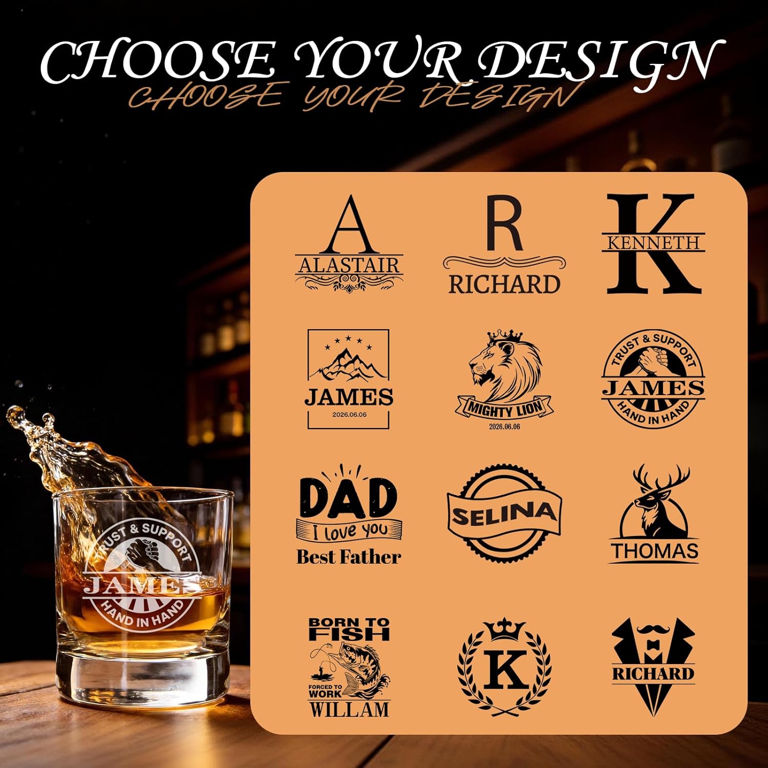 Personalized Wooden Whiskey Glasses, Custom Engraved Bourbon Gifts for Men Who Have Everything (Glass Wine Glass)