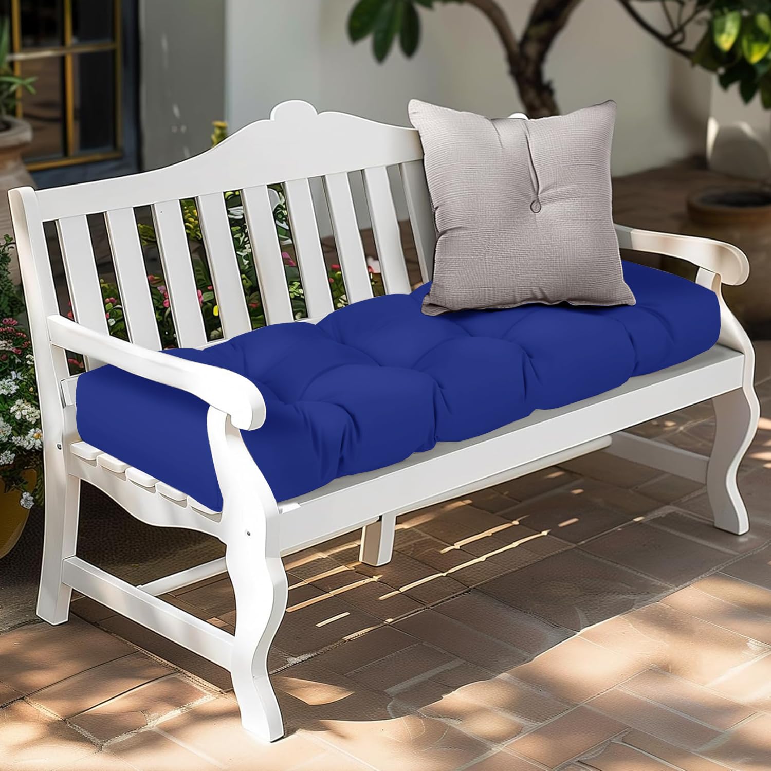 Coussin de banc 130x50x8 cm imperméable en fausse fourrure pour balancelle et patio