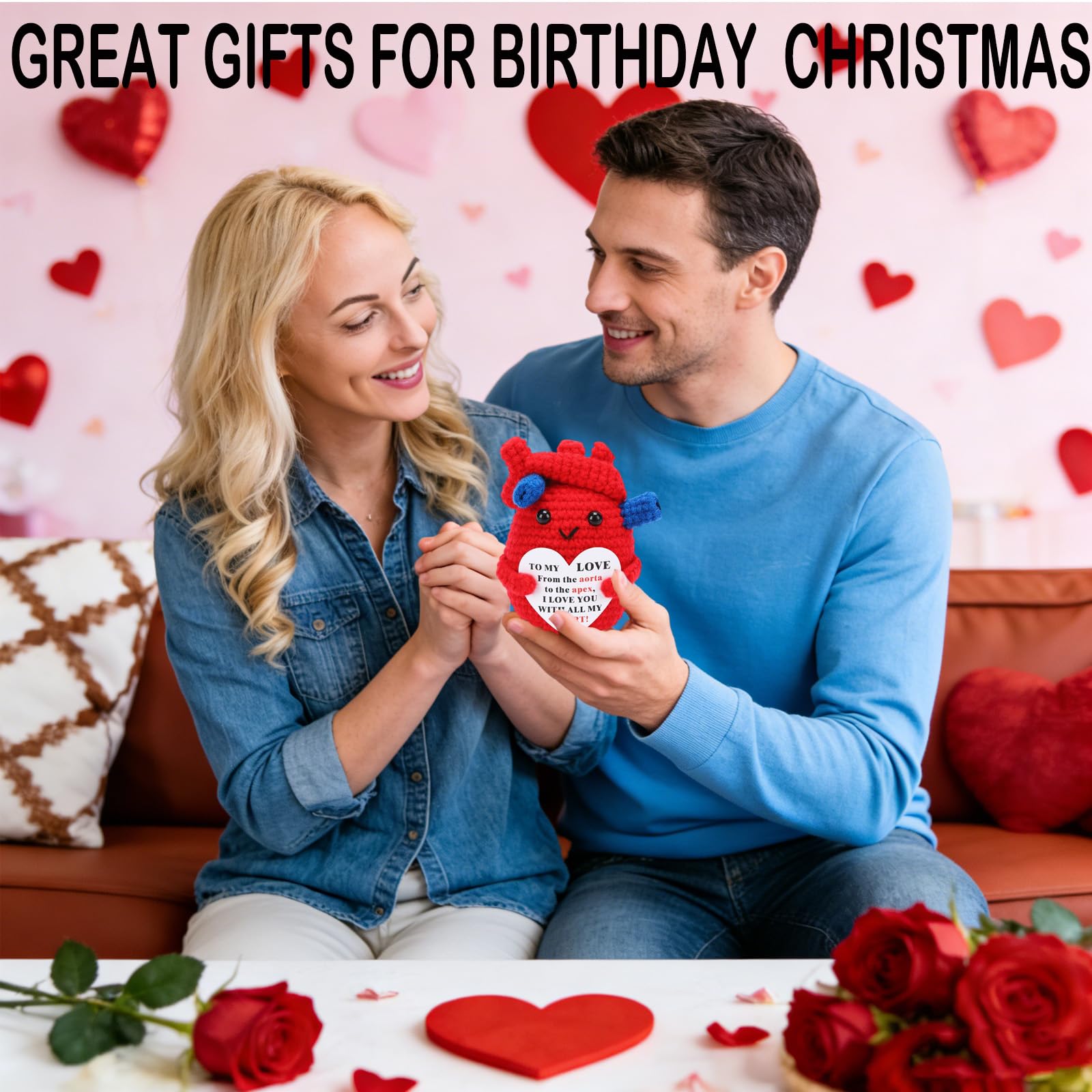 Gifts for Wife Women Mom,Valentines Day Decorations, Handmade Positive Crochet Heart for Mothers Day ，Birthday, Anniversary Wedding Gifts