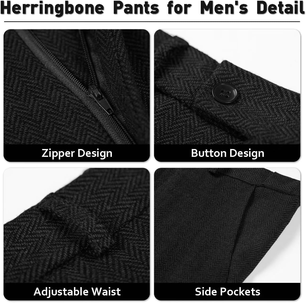 Men's 3 Piece Tweed Suit Retro Herringbone Lapel Blazer Vest Pants Set for Wedding Business