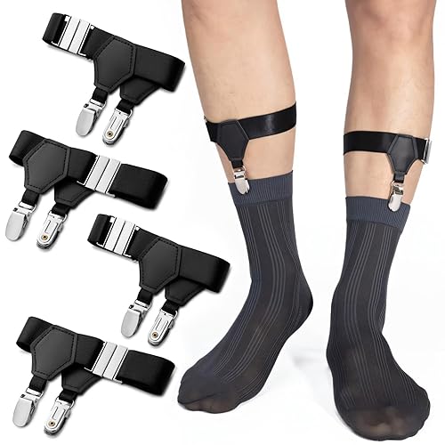 STAY GENT Men Sock Suspenders, Sock Garters for Men, Soft Sock Holders - Coal Black - 4