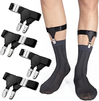 STAY GENT 2 Pairs Men's Suspenders, 4 Pcs Sock Garters with NonSlip