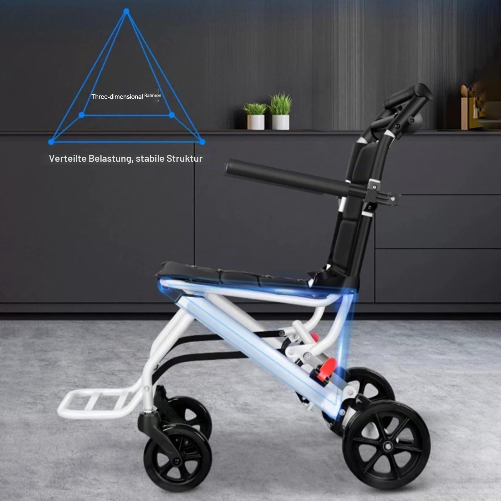 Rollstuhl Faltbar Leicht 8,8kg, Leichtgewicht Reiserollstuhl Ultraleicht Faltbar, Tragbarer Transportrollstühle mit sicherheitsgurt und Fußstützen, Für Behinderte und Senioren Weiß