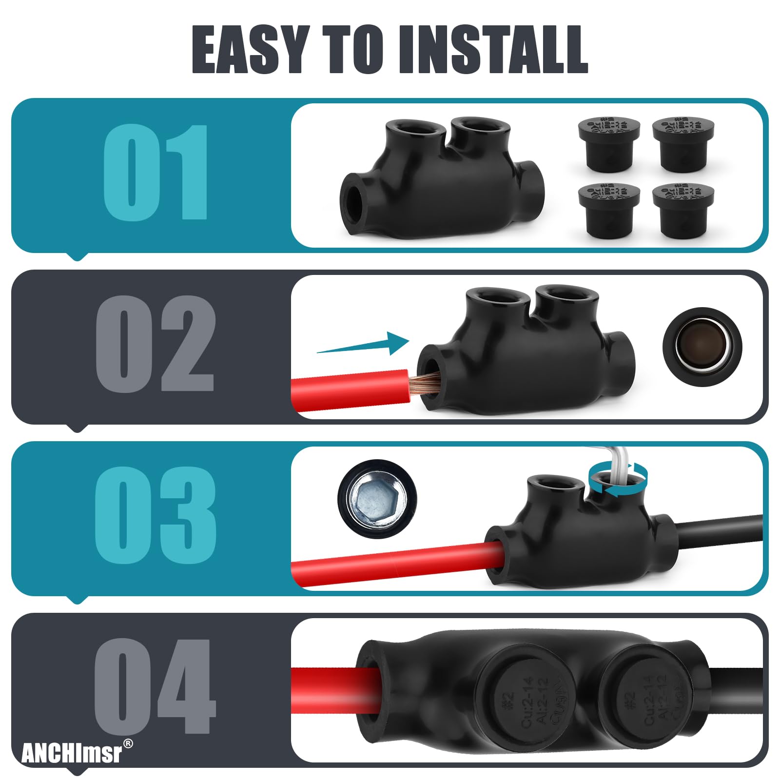 Conector de empalme aislado, 2-14 AWG, conectores de alambre de aluminio a cobre, empalmadores de cable de entrada en línea, conectores de cable hexagonales ranurados de 5/32 pulgadas (paquete de 5)