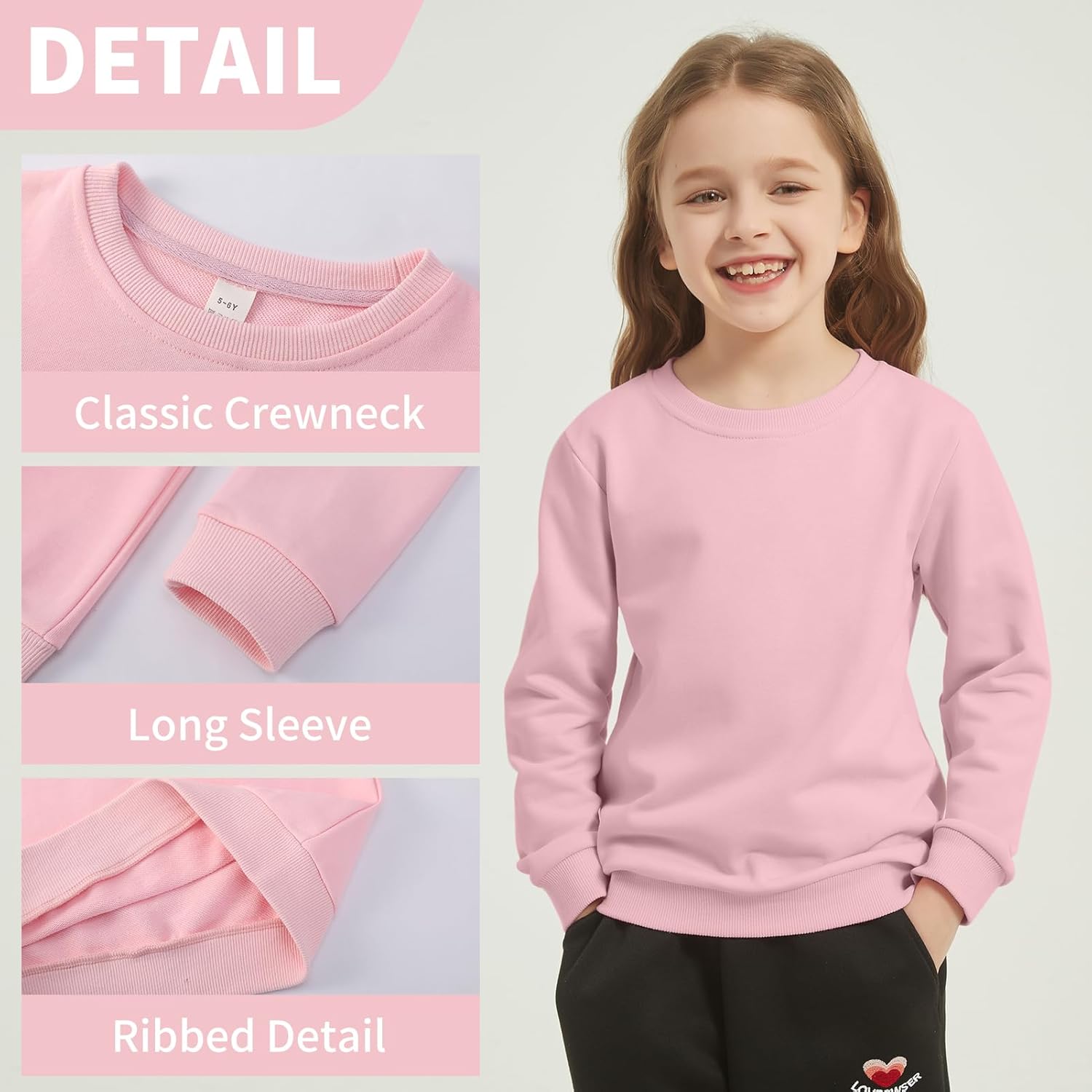 2-Pack Unisex Kids Crewneck Sweatshirt Long Sleeve Cotton Pullover Tops For Boys and Girls(Thin) - Image 5