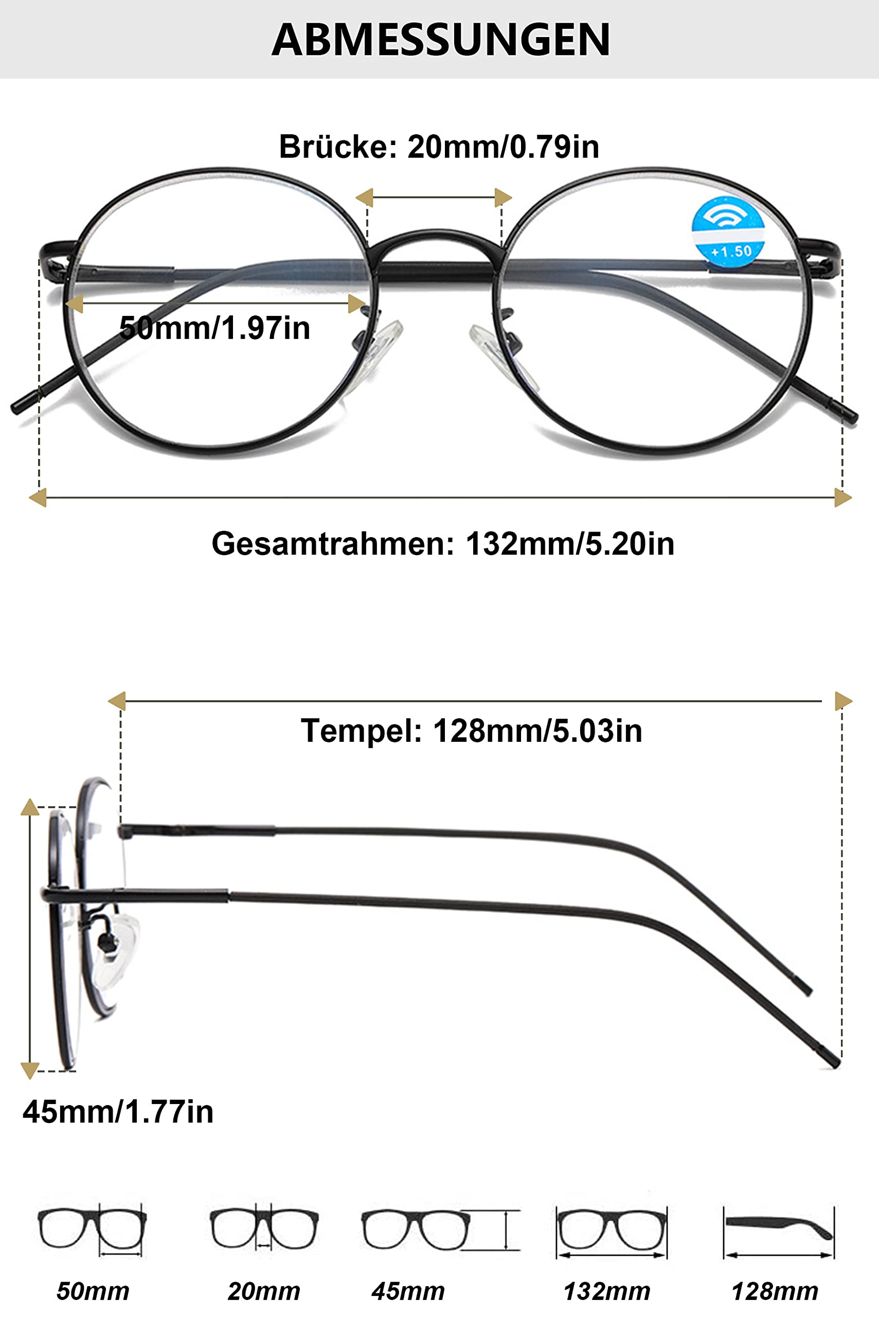 Lanomi Lesebrille Blaulichtfilter Damen Herren Rund Metall Dünner Rahmen Oval Computer Sehhilfe Lesebrille UV400 Schutz Nerd ArbeitBrille