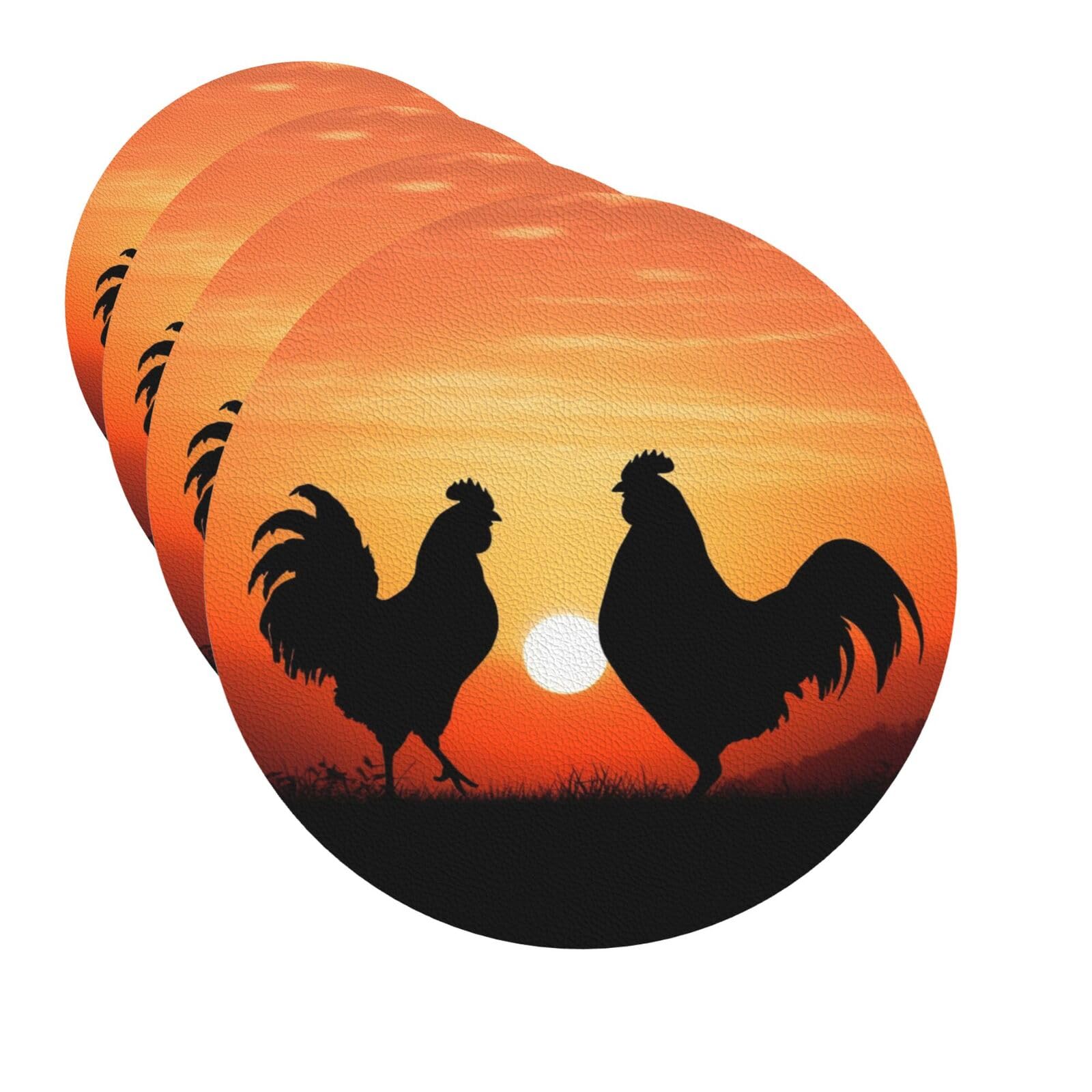 Drink Coasters Set of 4 Quick-Dry Leather Coaster Animal Chickens Coasters for Drinks Coffee Cup Mat Tabletop Protection Heat Resistant Coaster for Kitchen Bar Office Home Decor