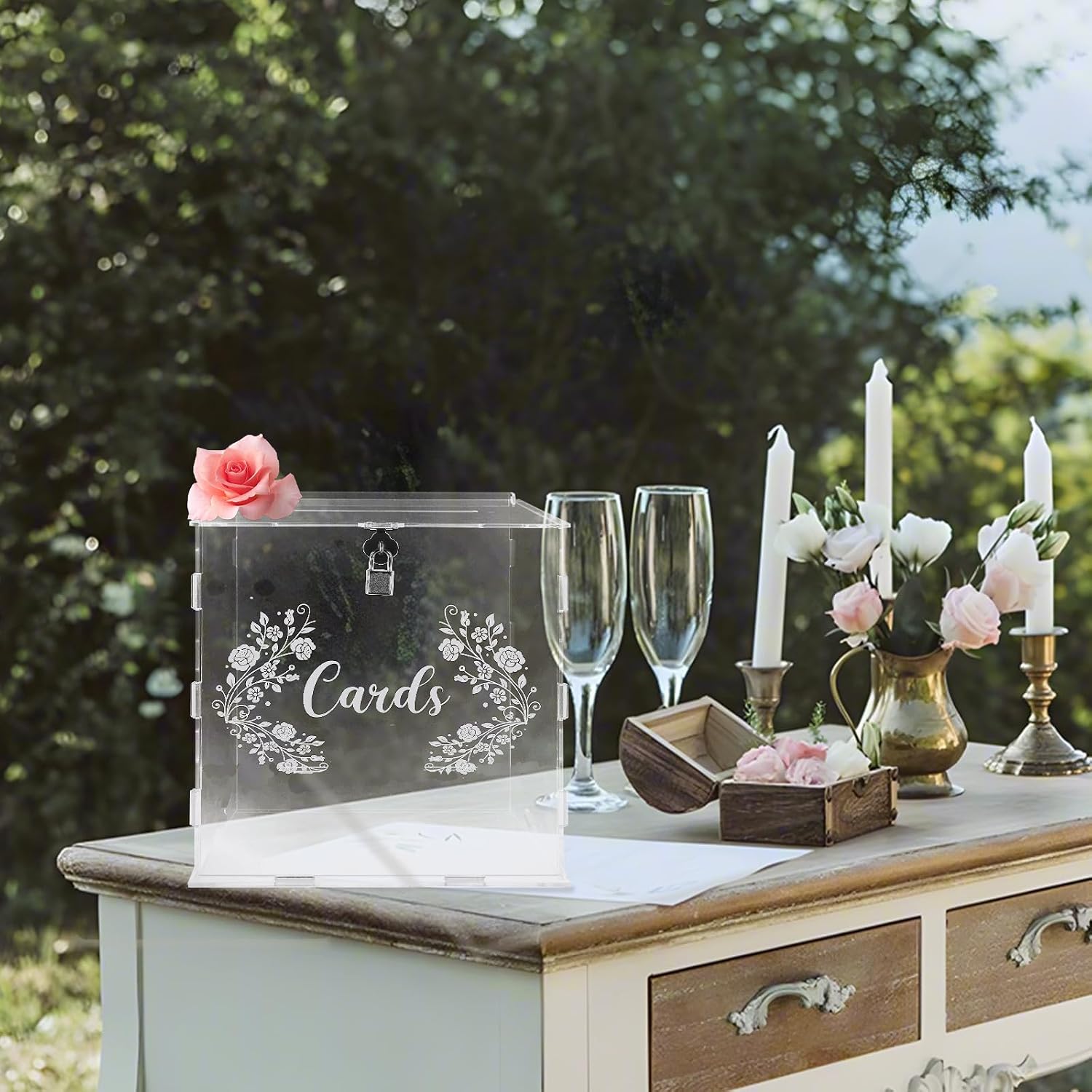 Clear Acrylic Card Box with Slot and Lock Wedding Card Box for Party 10x10x10 Inch Large Wedding Envelope Box Acrylic Graduation Card Box for Cards, Birthday