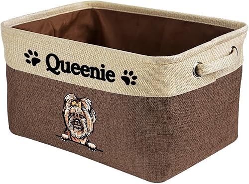 Vista 27 de Cesta de almacenamiento plegable personalizada con un lindo perro Yorkie, plegable de tela resistente para juguetes de mascotas, cubo con asas