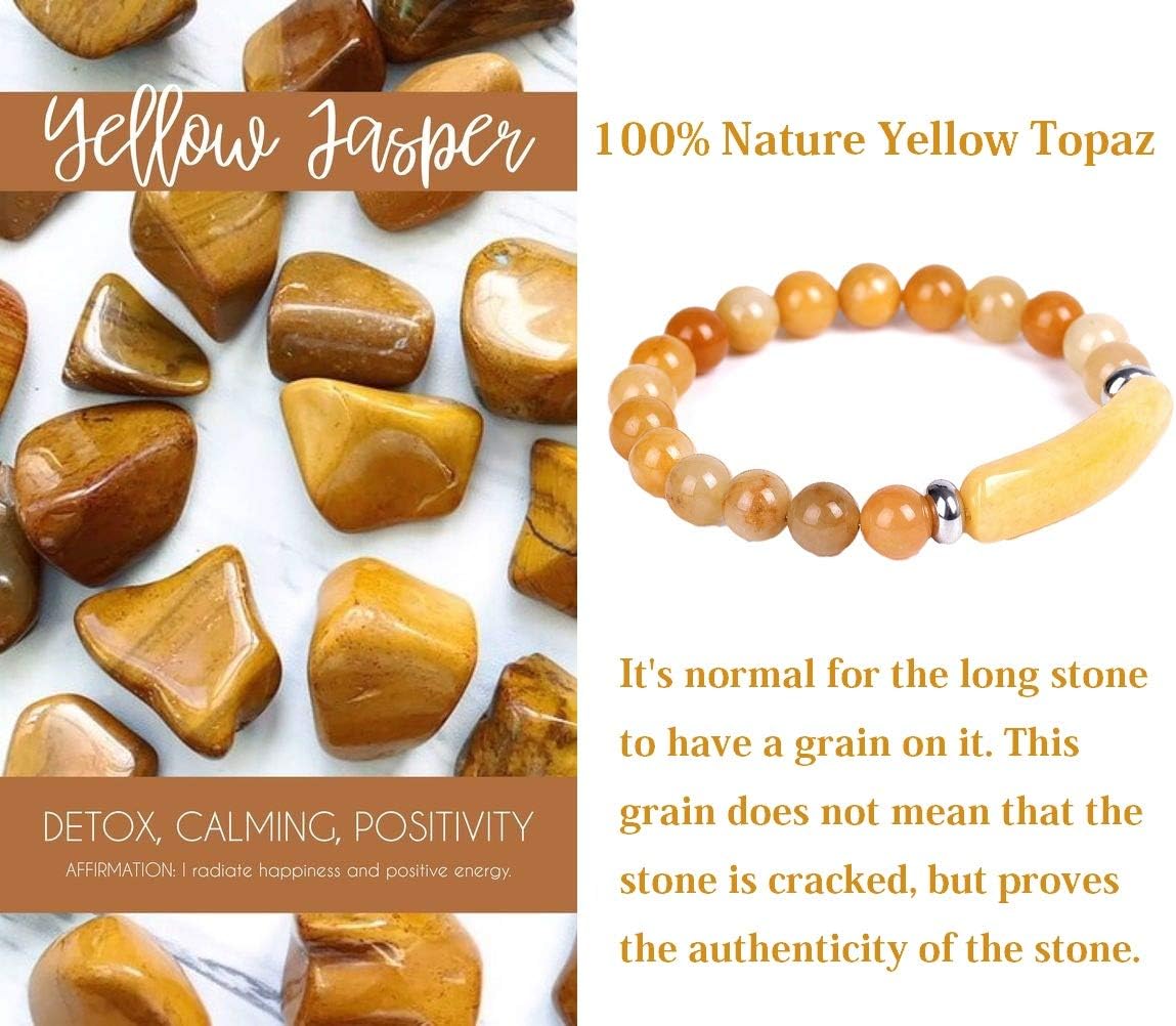8MM Healing Stone Bracelets,Natural Gemstone Charm Stretch Bracelet,Beads Chakra Crystal Energy Heart Charm Bracelet,Handmade Jewelry for Women(Yellow Topaz) - Image 3