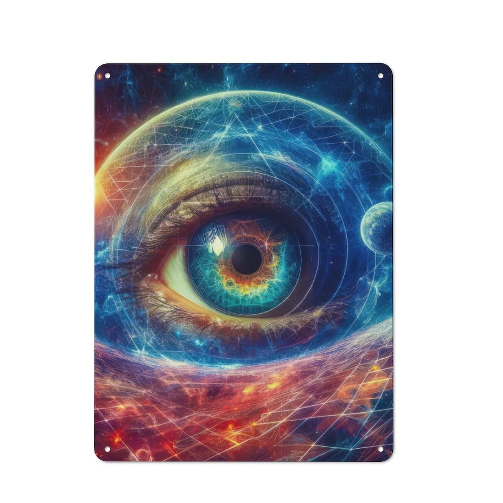 Junmoney The Cosmic Eye Tin Sign 40X30cm With For Workshop Wall, Rustic Decor, Suited To Workshop Decor Fans