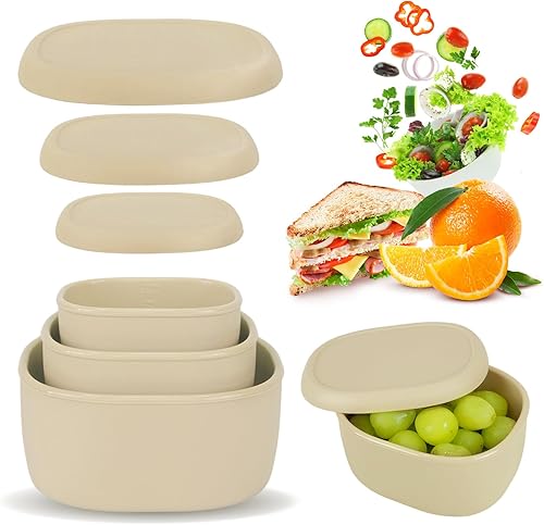 Miniatura 7 de Anatole Juego de 3 recipientes de silicona para almacenamiento de alimentos, Bento con tapas, sin BPA, para lavavajillas, microondas, horno,