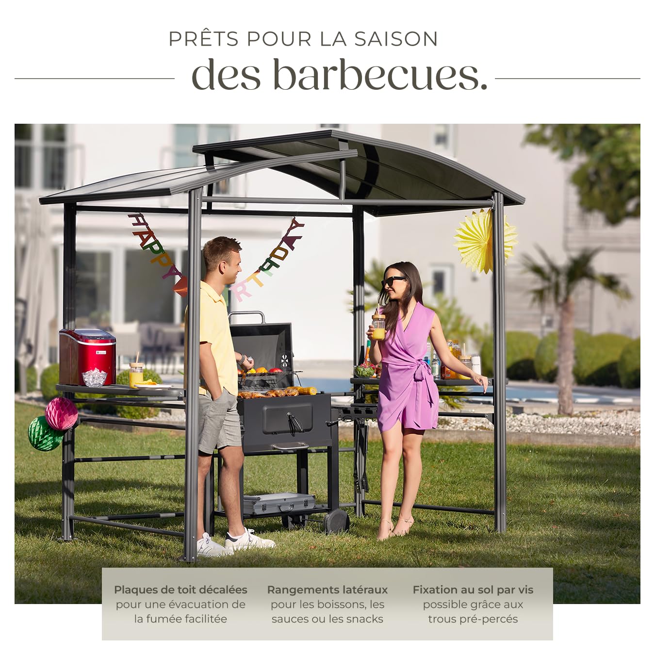 tectake® Abri pour Barbecue Tonnelle de Jardin 240x150x234cm en Aluminium Solide, Résistant aux intermpéries, Montage Facile, Tonnelle terrasse Exterieur Barnum Barbecue Electrique Barbecue à Charbon