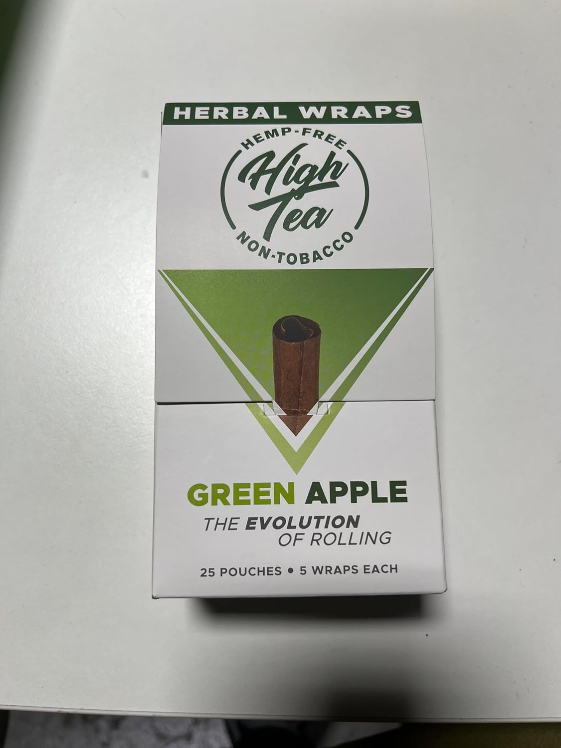 High Tea Non Tobacco All Natural Herbal Smoking Wraps - Green Apple - 125 Self Rolling Wraps, Made from Tea Leaves(Full Box)
